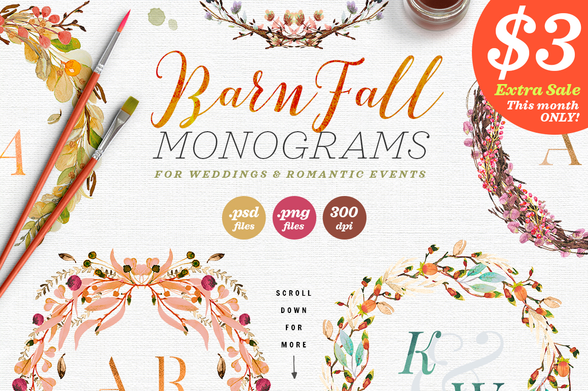 8 Barn Fall Wedding Monograms VII for Crafts & Branding