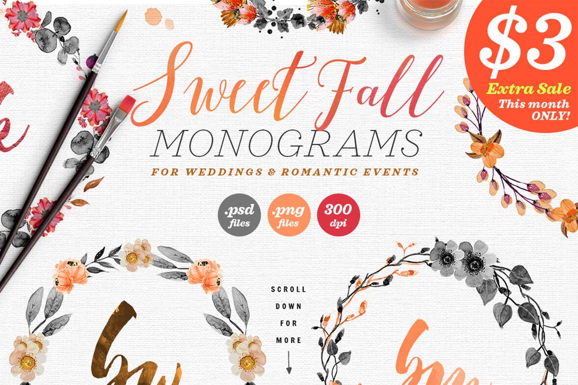 8 Sweet Fall Wedding Monograms for Website and Editorial Design