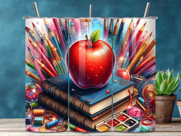 Apple Books Pencils Teacher Gift Tumbler: A Versatile Graphic Design Asset for Branding