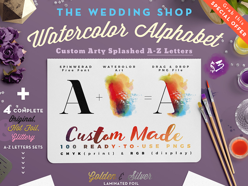 Art Watercolor a-Z Alphabet for Creative Website and Editorial Design