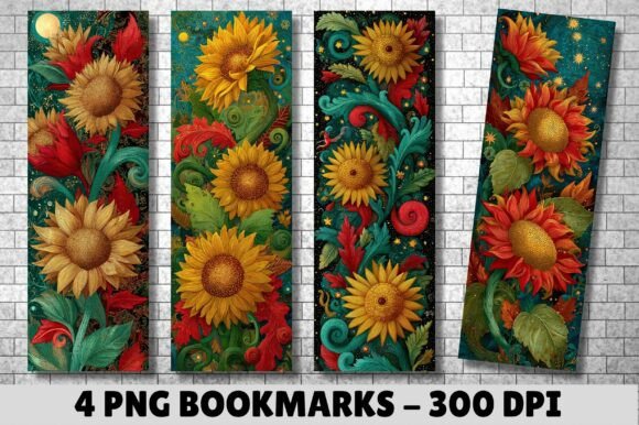 Folk Art Sunflower Floral Bookmark for Crafts and Branding