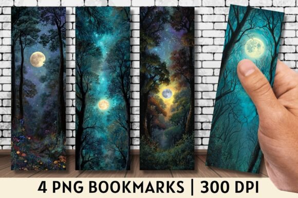 Mystic Forest Full Moon Night Bookmark: A Versatile Graphic Design Asset for Creative Publishing