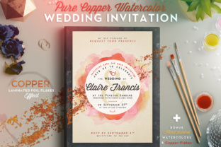 Pure Copper Watercolor Wedding Invite for Print Templates