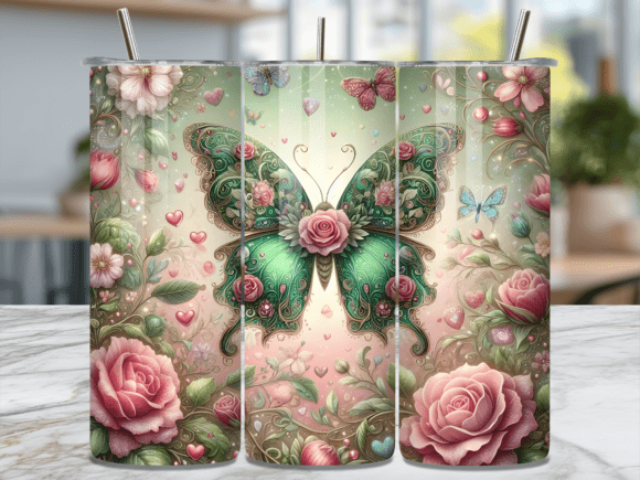 Rainbow Butterfly Love Roses Tumbler Wrap for Crafters