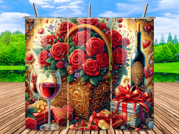 Red Wine Rose Basket Valentine Tumbler: A Stylish Graphic Design Asset for Branding