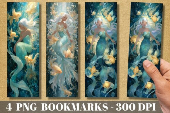 Teal Mermaid Fish Aesthetic Bookmarks for Print Templates