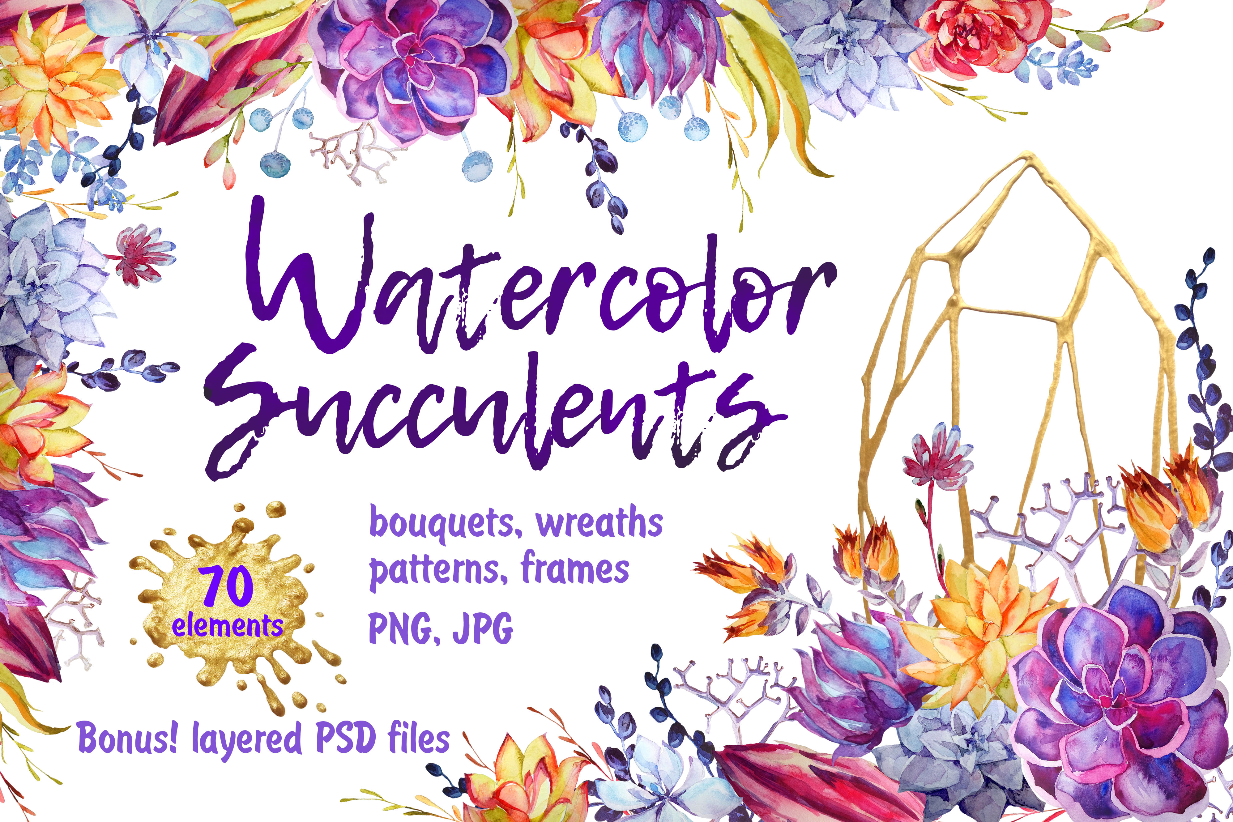 Watercolor Succulents Clip Art PSD: A Fresh Illustration for Modern Branding