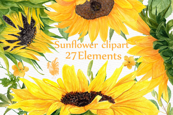 Watercolor Sunflower Clipart for Handmade and Wedding Designs