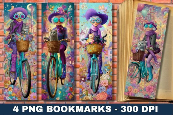 Whimsical Grandma Cat Bicycle Bookmark for Crafts & Branding