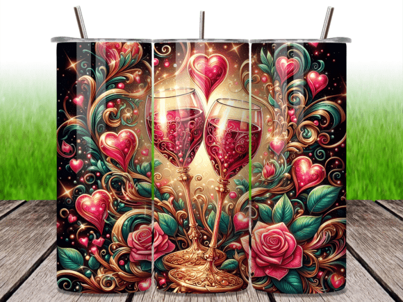Wine Hearts Rose Valentine Tumbler Wrap for Editorial and Web Design