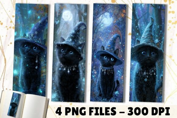 Witchy Black Cat Moonlight Bookmark for Crafts
